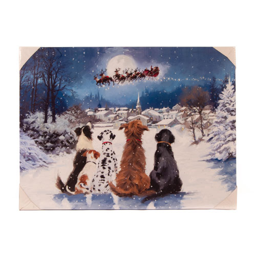 Dogs watching Santa Lighted Picture