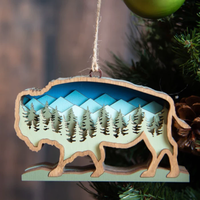 3D Bison Wood Ornament